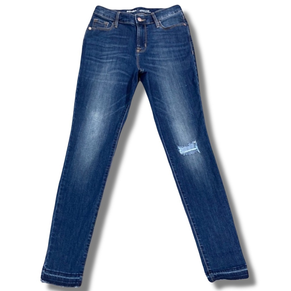 Old Navy Rockstar High Rise Blue Jeans Raw Hem Stretch Denim Size 4 Regular